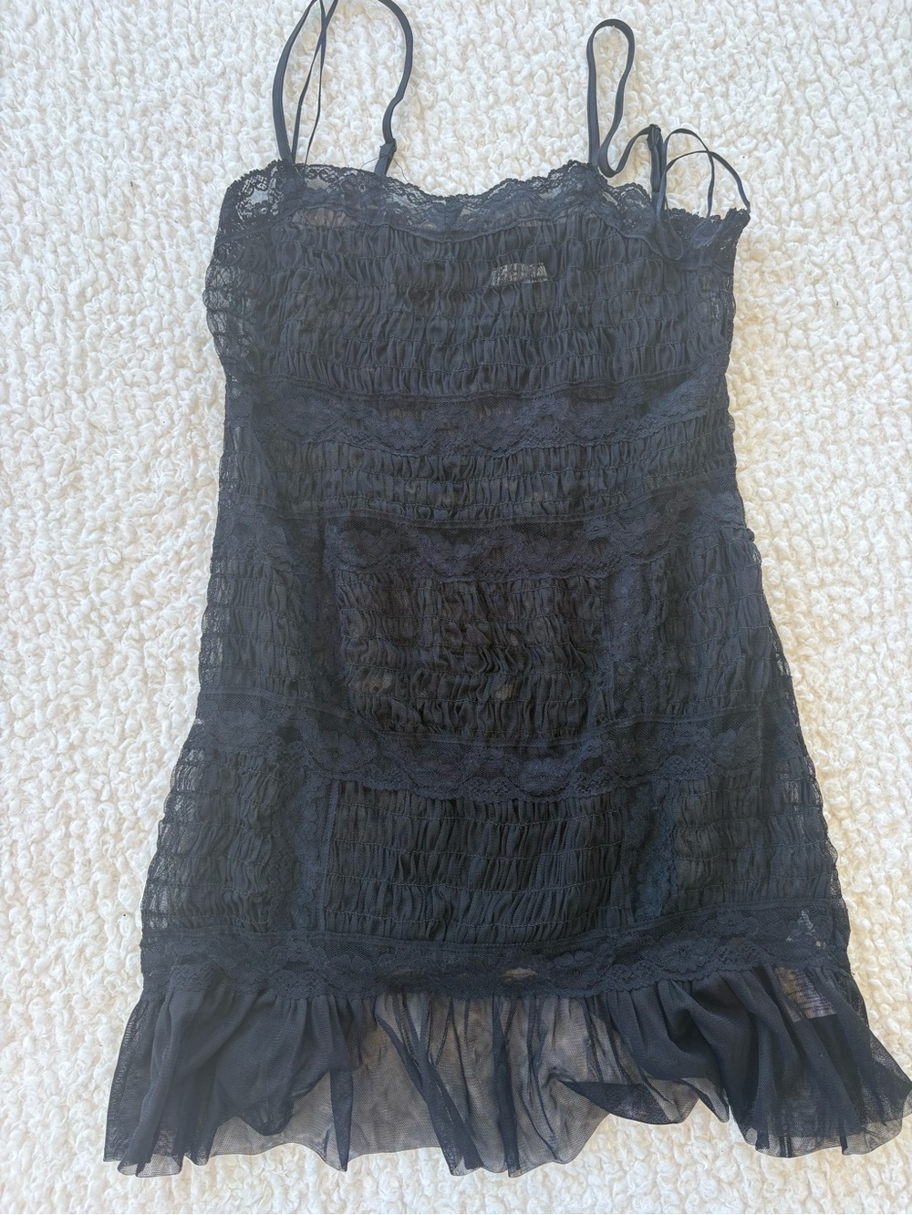 Free People Intimate Black Lace Ruffled Slip Dress Medium